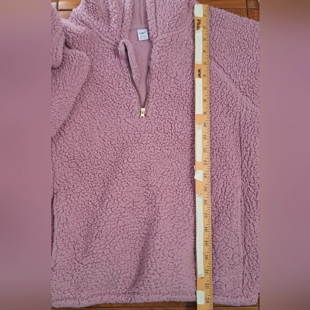 Old Navy Sherpa Fleece Hoodie 1/4 Zip Sweatshirt Pockets Pink Kids XXL Womens XS